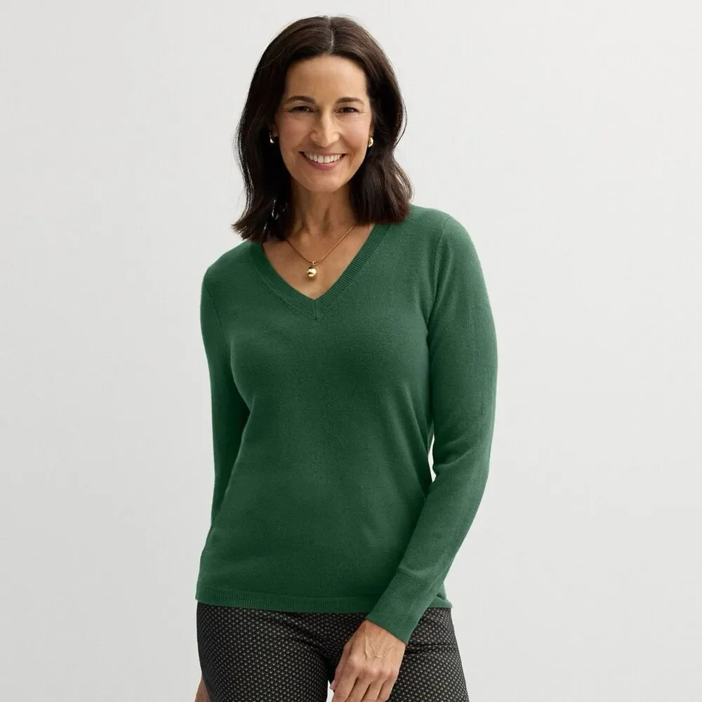 Croft & Barrow Sweater Large Green The Extra Soft V Neck Long Sleeve Womens NWT